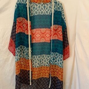 Small  cover-up, bathing suit, turquoise white orange really really cute